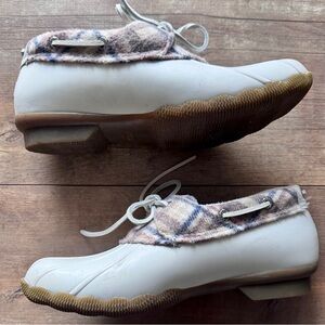 Sperry Saltwater 1-Eye Ivory Plaid Low Profile Duck Boot Size 7.5